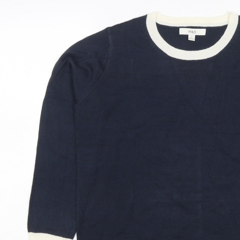 Marks and Spencer Women’s Blue Ivory Crew Neck Knit Jumper Size 12