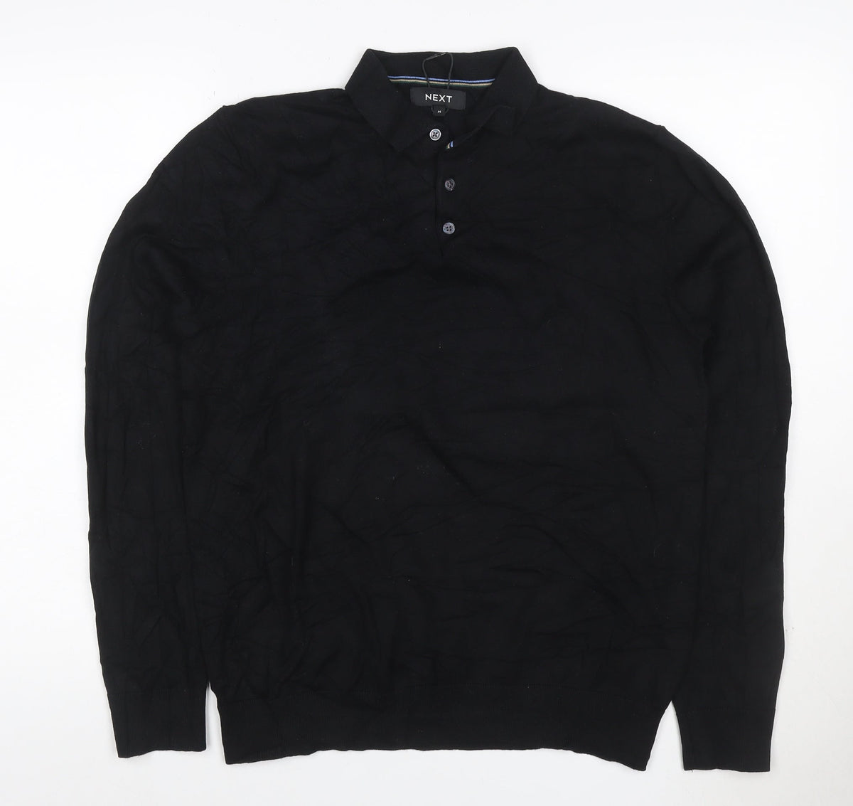 Next Men’s Black M Long Sleeve Cotton Stretch Polo Shirt