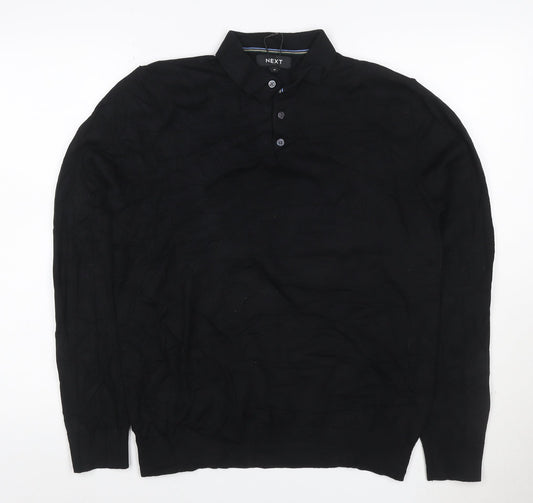 Next Men’s Black M Long Sleeve Cotton Stretch Polo Shirt