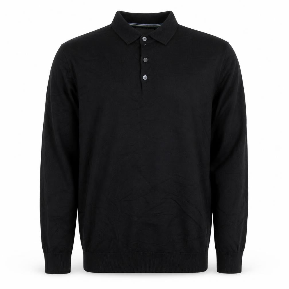 Next Men’s Black M Long Sleeve Cotton Stretch Polo Shirt