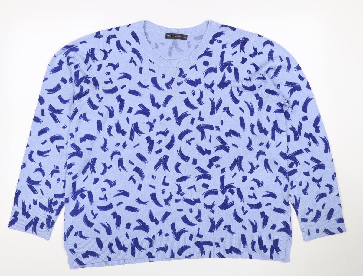 Marks & Spencer Women Blue Size 20 Brushstroke Knit Crew Neck Jumper