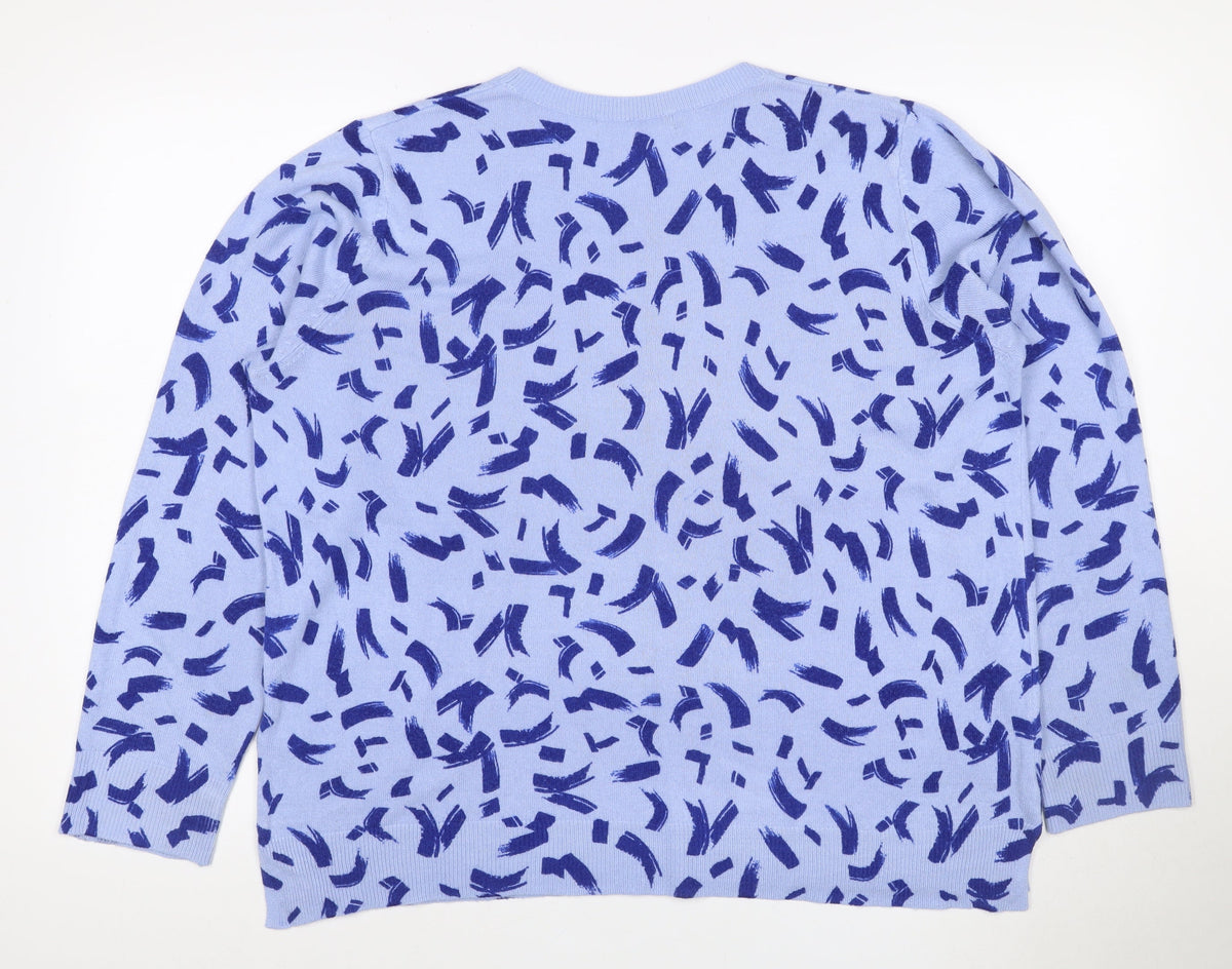 Marks & Spencer Women Blue Size 20 Brushstroke Knit Crew Neck Jumper