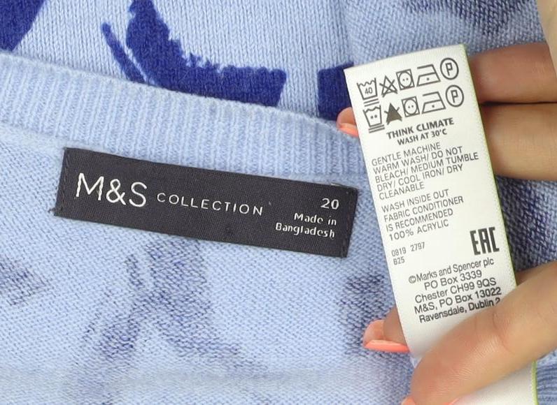 Marks & Spencer Women Blue Size 20 Brushstroke Knit Crew Neck Jumper
