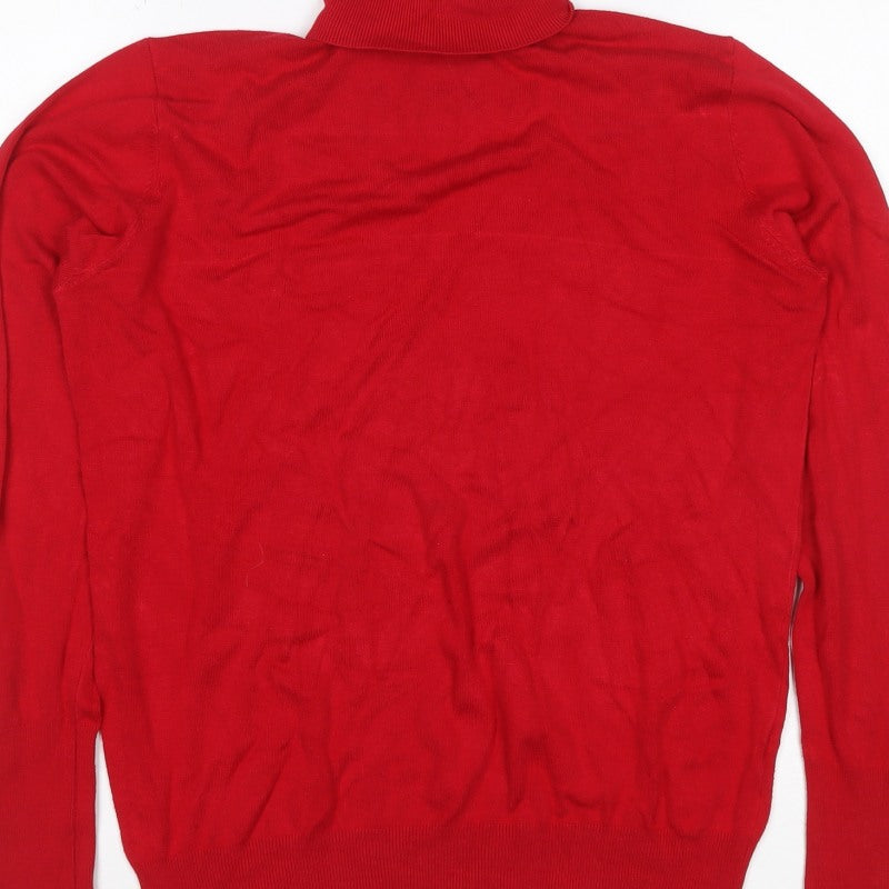 Zara Women Red L Roll Neck Studded Cuff Knit Pullover Jumper