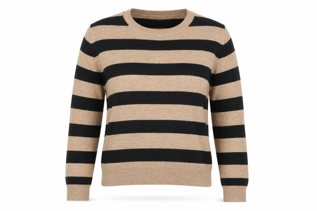 Marks & Spencer Women’s Beige Black Stripe Crew Neck Acrylic Knit Jumper UK 12