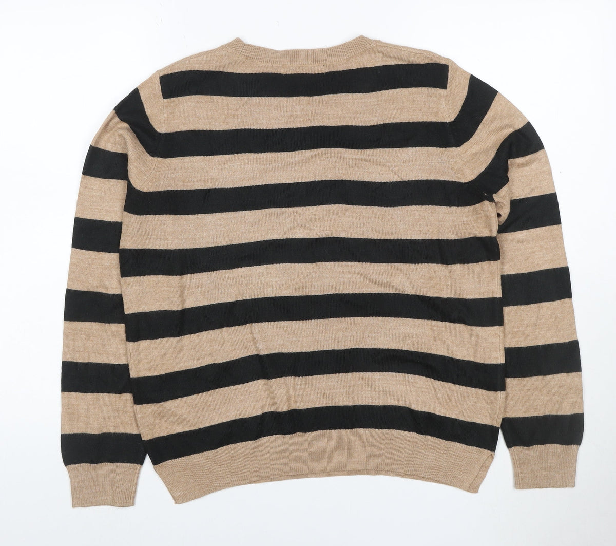 Marks & Spencer Women’s Beige Black Stripe Crew Neck Acrylic Knit Jumper UK 12