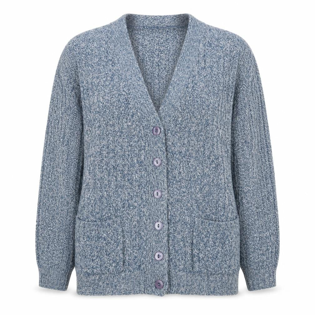 Damart Women's Blue Acrylic Knit V-Neck Button Cardigan UK 16