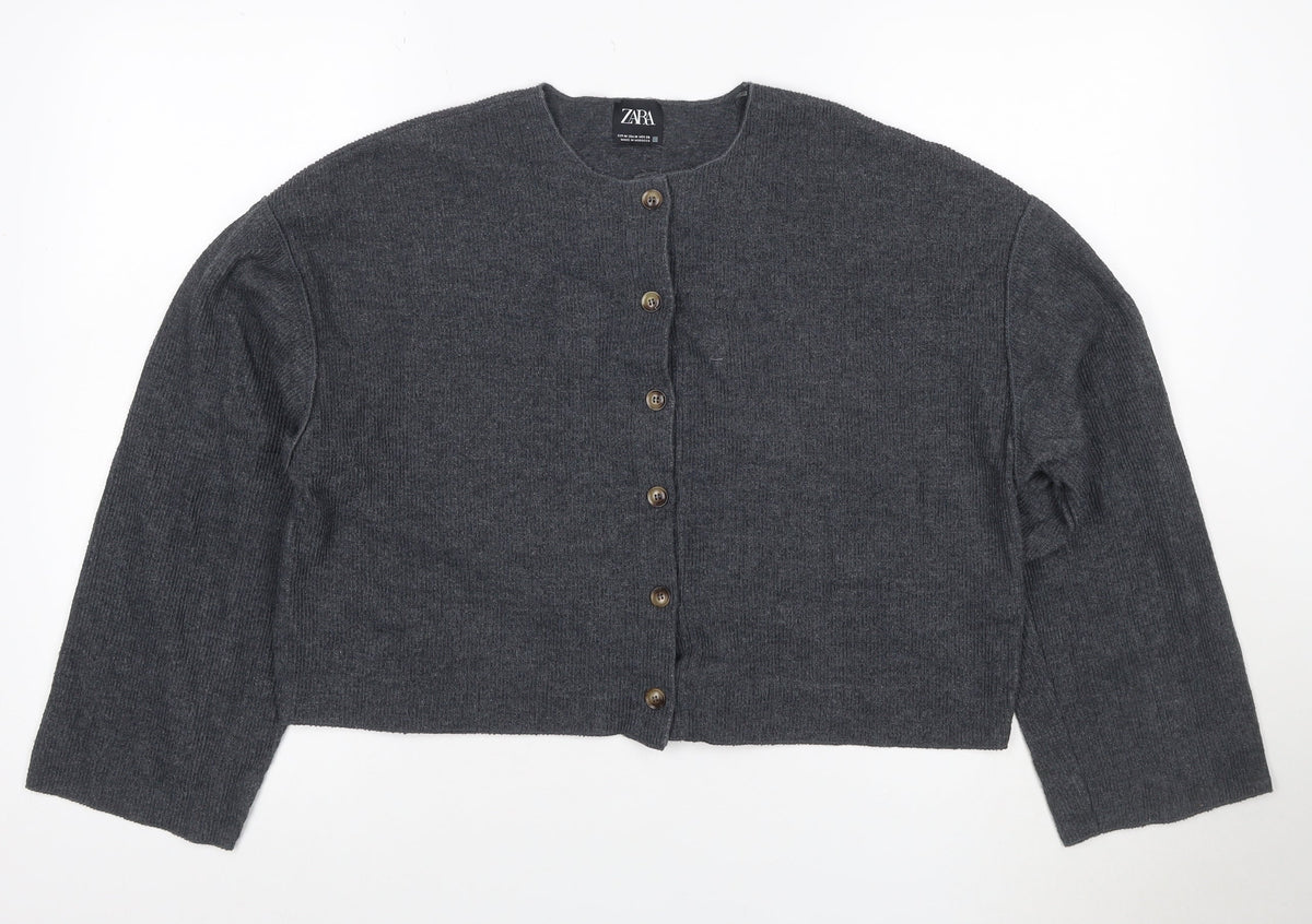 Zara Women’s Grey M Button Front Knit Cardigan Long Sleeve