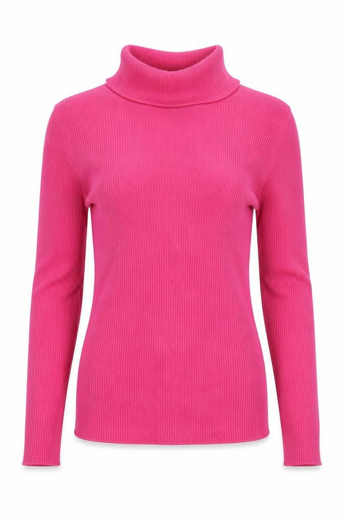 Liz Claiborne Women Pink S Ribbed Cotton Roll Neck Jumper