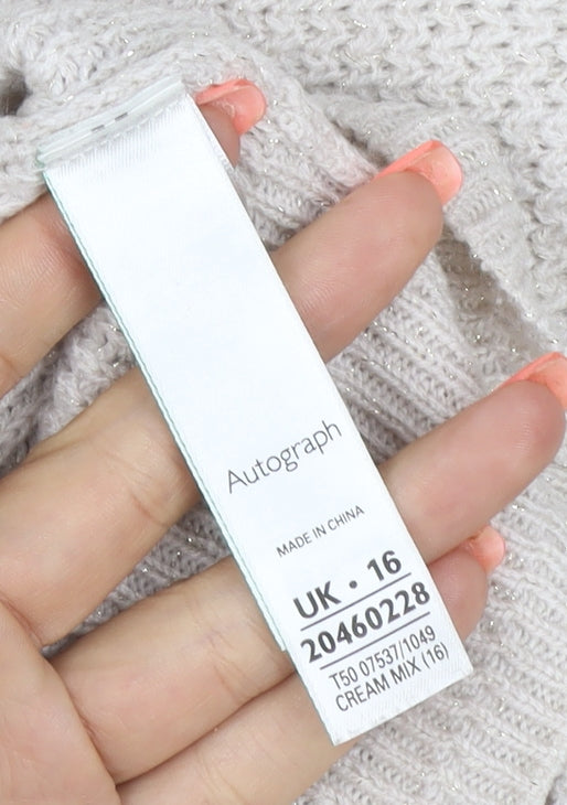 Brand and care label for Autograph Women Ivory UK 16 3/4 Sleeve Glitter Knit Cardigan