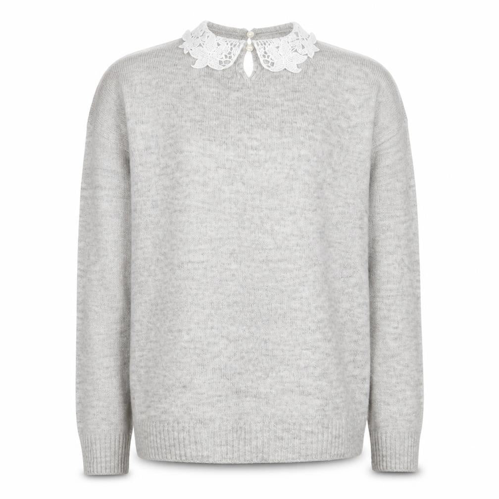 Next Women Grey UK 12 Lace Collar Long Sleeve Knit Pullover Jumper