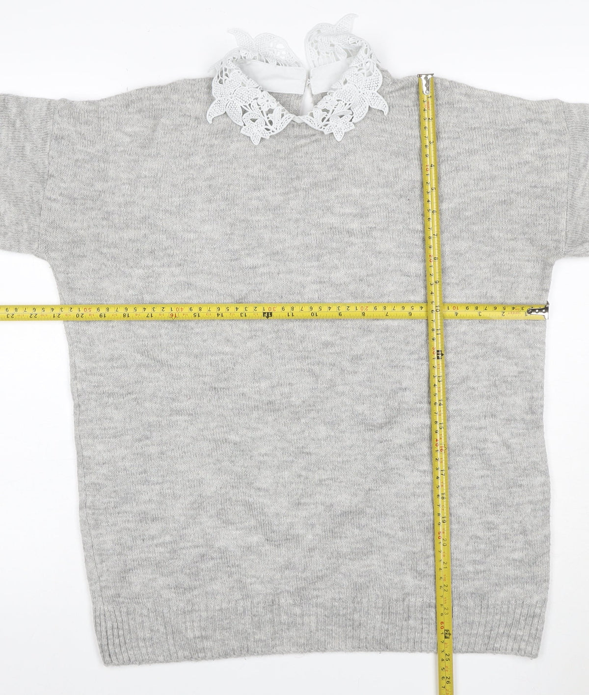 Next Women Grey UK 12 Lace Collar Long Sleeve Knit Pullover Jumper
