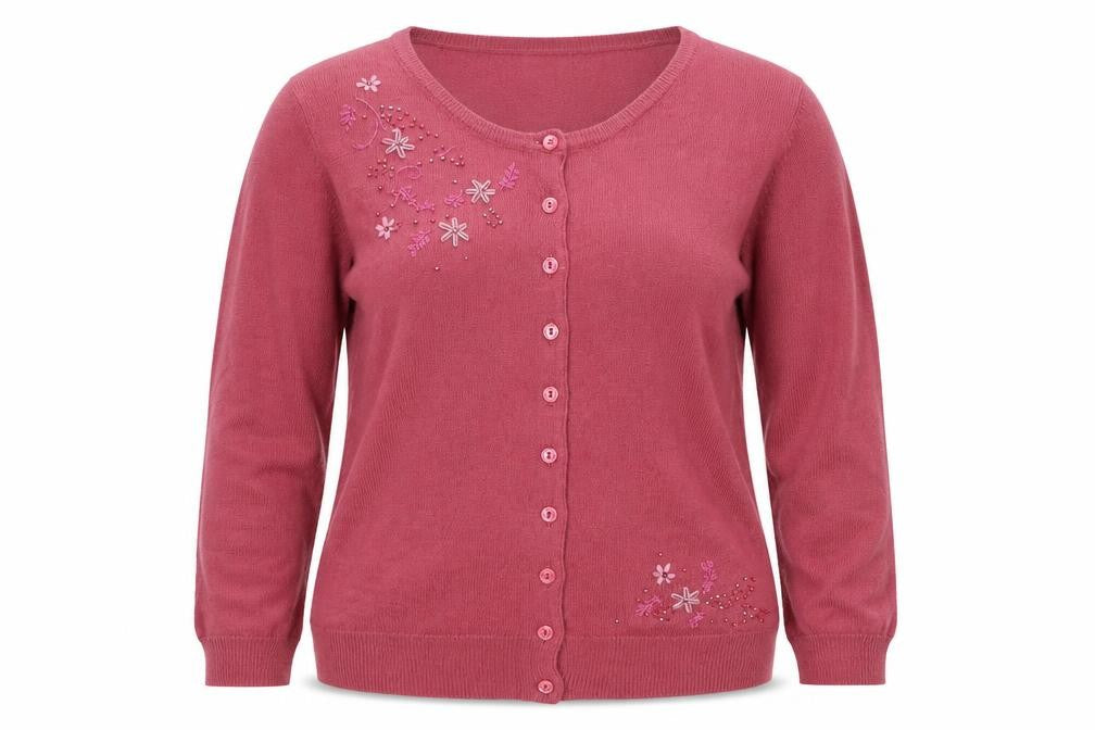 A. Byer Teens Pink L Floral Beaded Embroidered Knit Cardigan