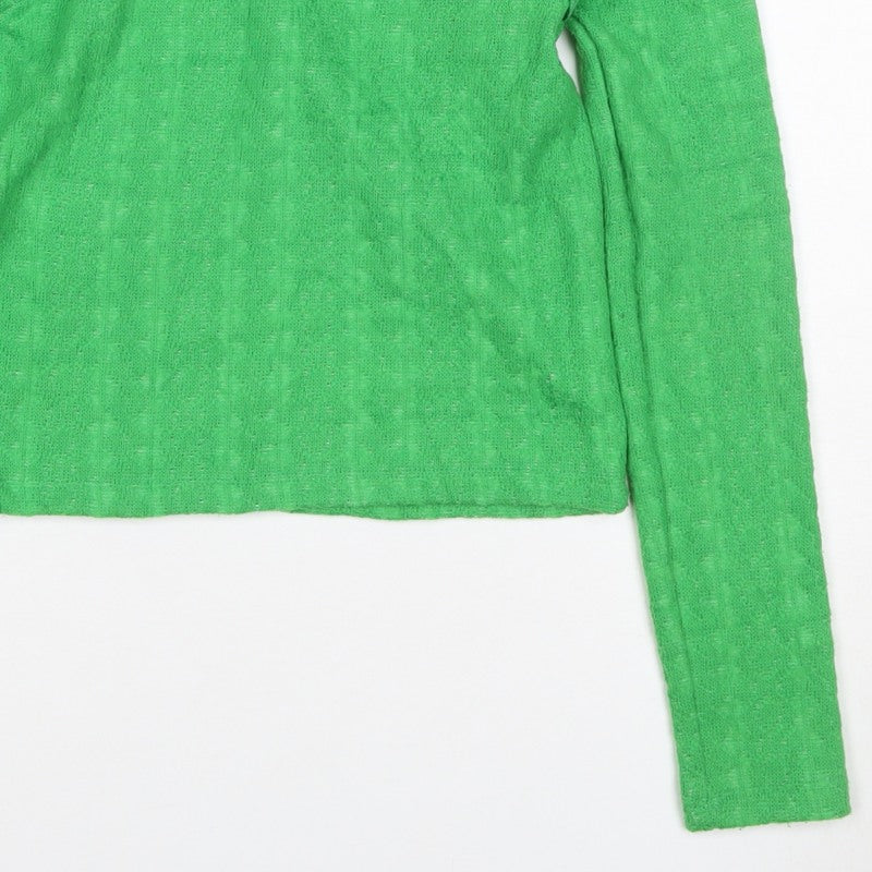 Zara Women Green S Ruffle Shoulder Crew Neck Knit Jumper