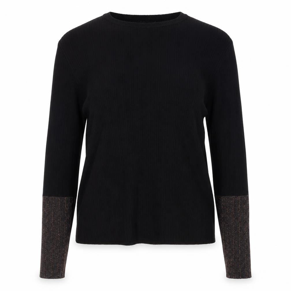 Mango Women Black S Rib Knit Crew Neck Slim Fit Jumper