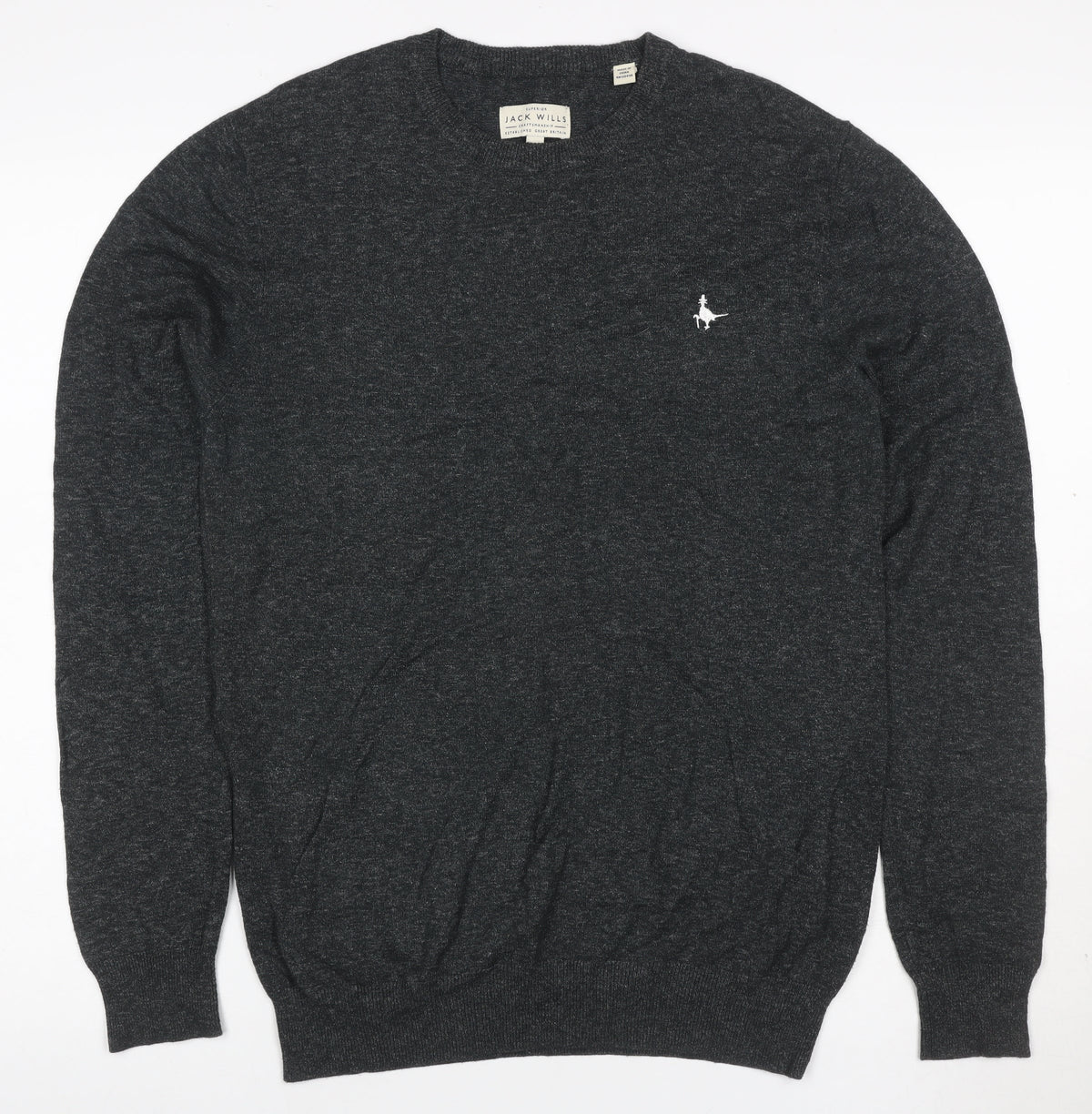Jack Wills Men’s Grey Cotton Crew Neck Logo Pullover Jumper Size S