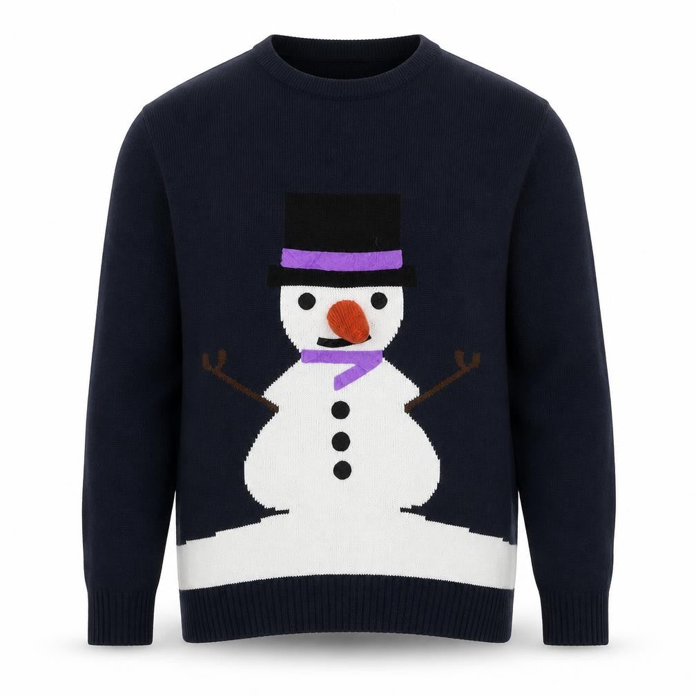 Christmas Jumper King Men’s Blue XL Snowman Crew Neck Knit Pullover