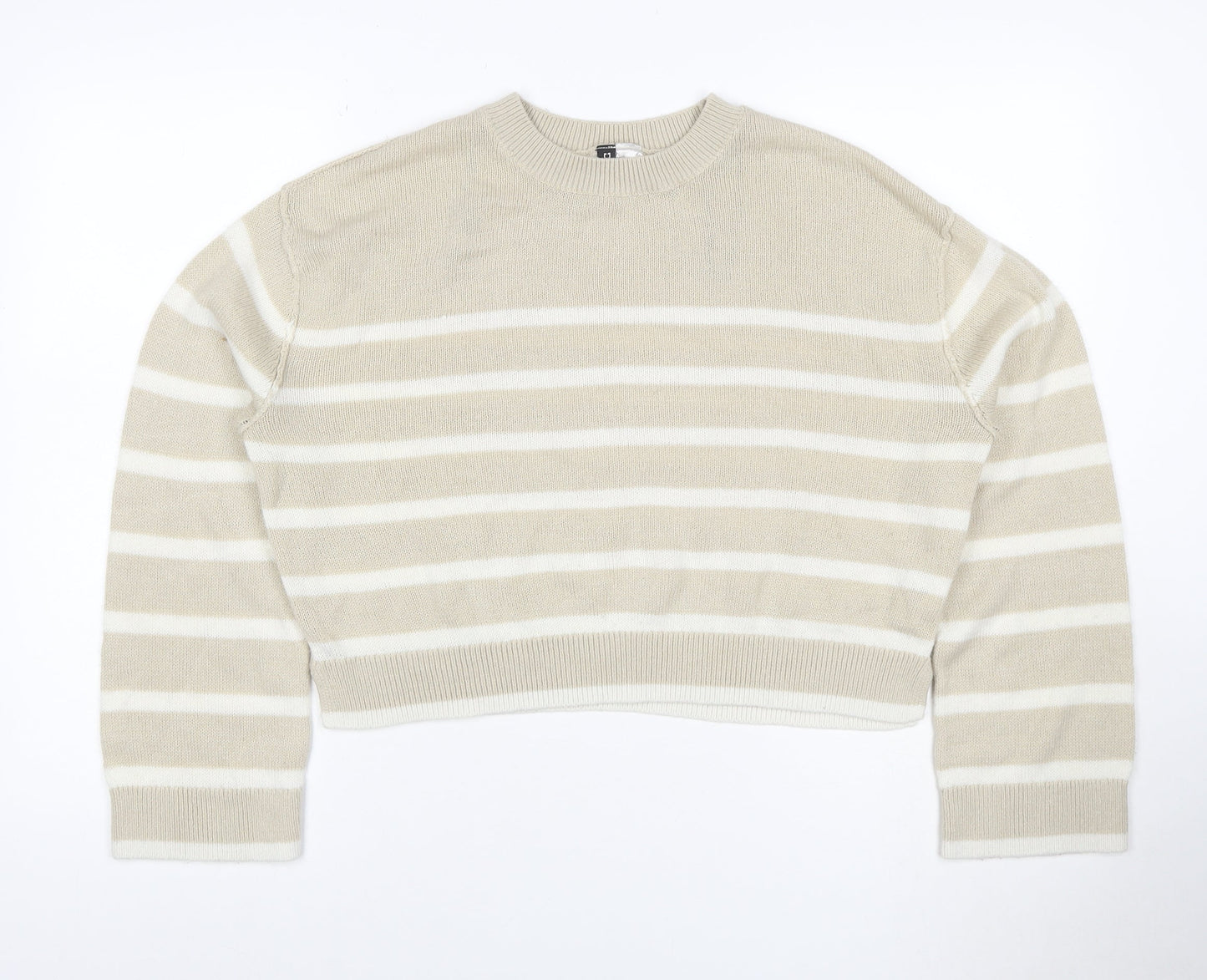 Cropp Women Beige White Striped Crew Neck Acrylic Knit Jumper M