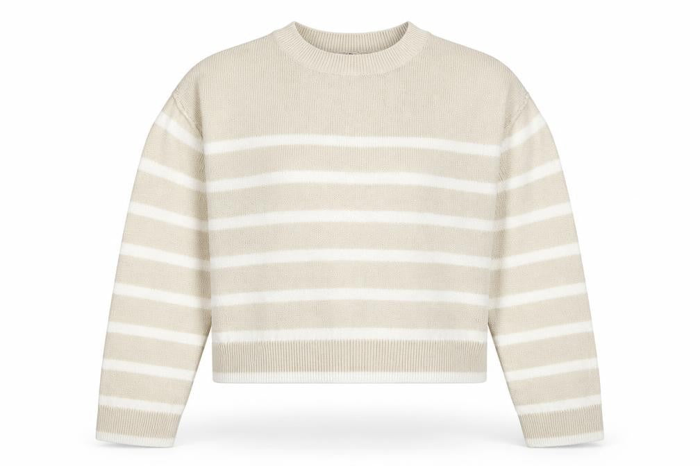 Cropp Women Beige White Striped Crew Neck Acrylic Knit Jumper M