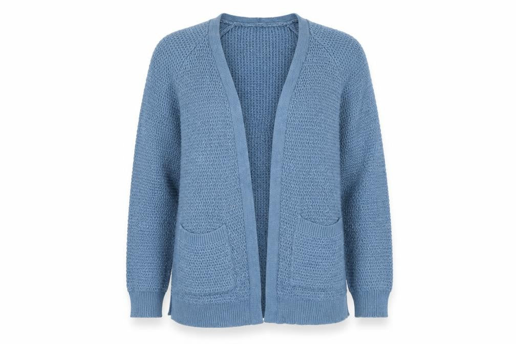 Fat Face Women Blue UK 12 Open Knit V-Neck Cardigan Pockets