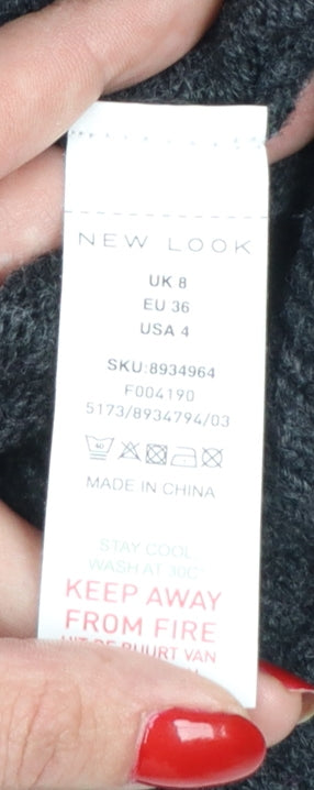 New Look Women Grey Mock Neck Knit Pullover Jumper UK 8