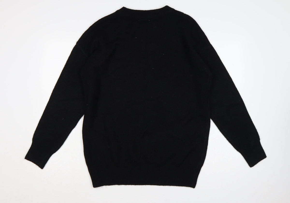 Close-up detail of Papaya Women’s Black M Rhinestone Embellished Crew Neck Knit Jumper