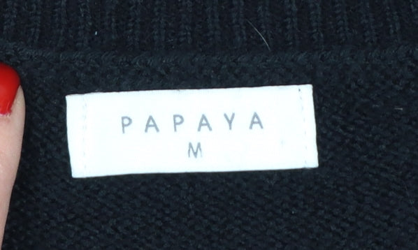 Brand and care label for Papaya Women’s Black M Rhinestone Embellished Crew Neck Knit Jumper