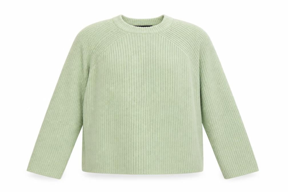 Marks & Spencer Women Green M Rib Knit Crew Neck Pullover Jumper