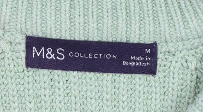 Marks & Spencer Women Green M Rib Knit Crew Neck Pullover Jumper
