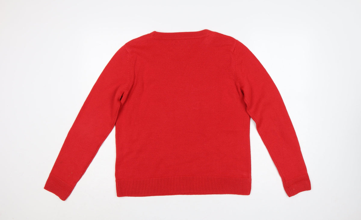 Marks & Spencer Women Red M Christmas Sequin Tree Raglan Jumper