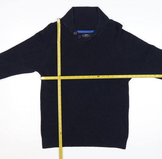 Next Men’s Blue Cotton Shawl Collar Button Pullover Jumper L