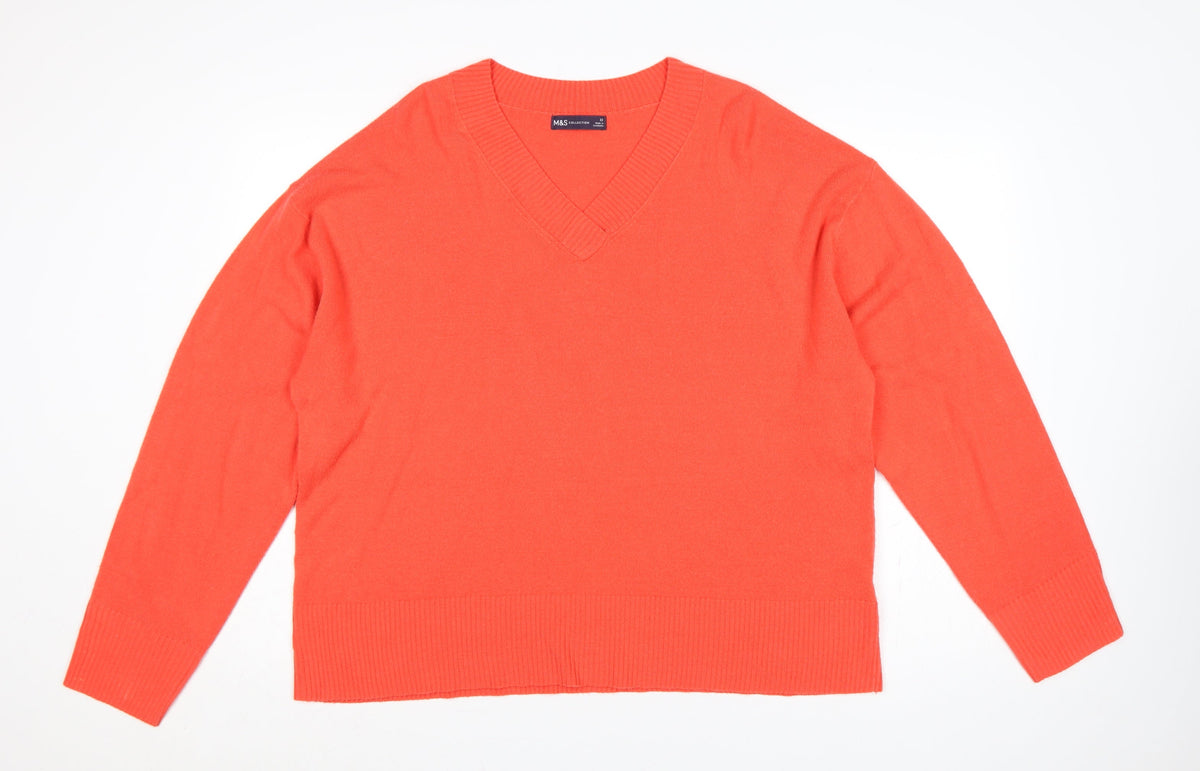 Marks & Spencer Women Orange V-Neck Pullover Jumper Size 22 Knit