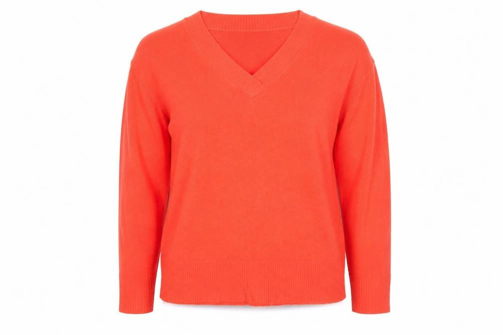 Marks & Spencer Women Orange V-Neck Pullover Jumper Size 22 Knit