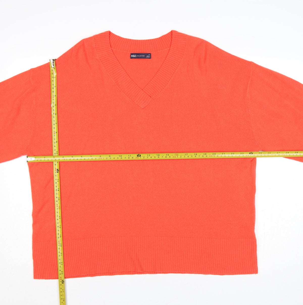 Marks & Spencer Women Orange V-Neck Pullover Jumper Size 22 Knit