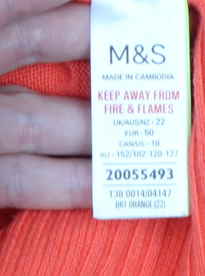 Marks & Spencer Women Orange V-Neck Pullover Jumper Size 22 Knit