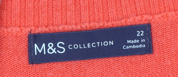 Marks & Spencer Women Orange V-Neck Pullover Jumper Size 22 Knit