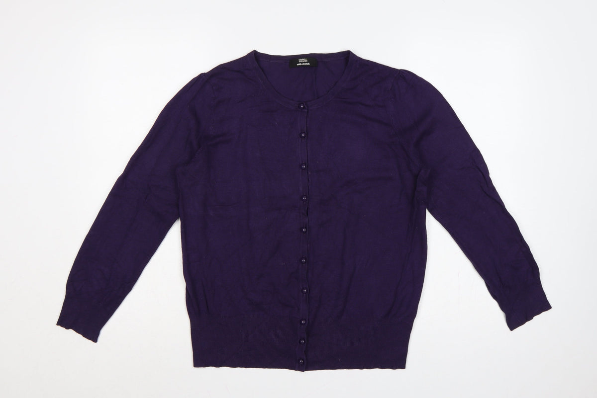 Marks & Spencer Women Purple UK 16 Button Cardigan Viscose Knit