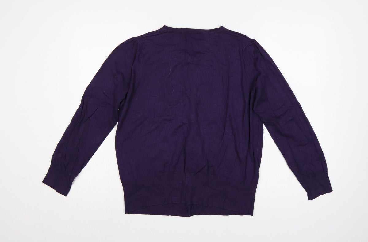 Marks & Spencer Women Purple UK 16 Button Cardigan Viscose Knit