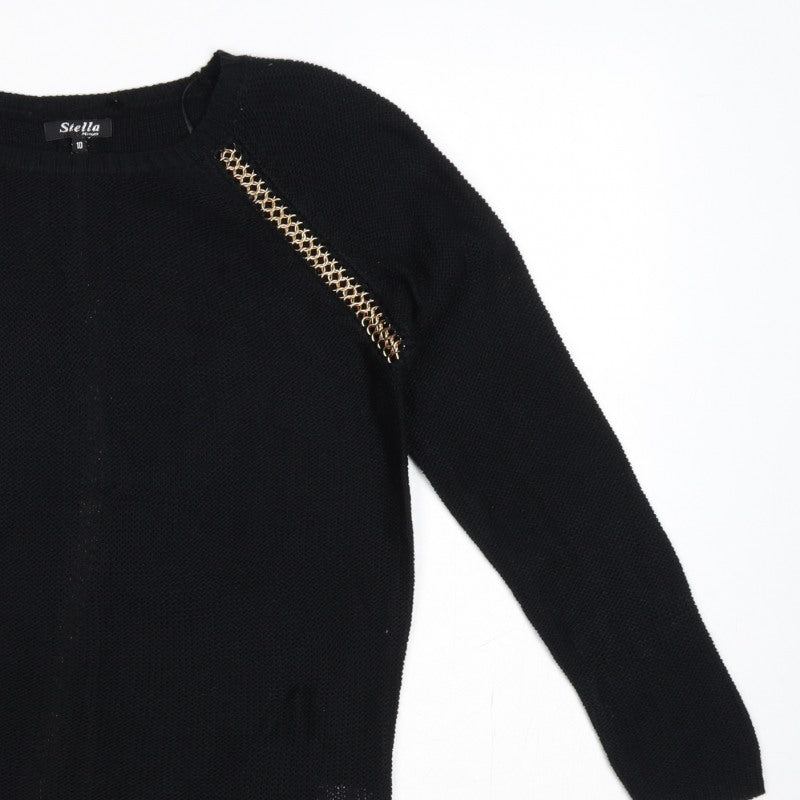 Stella Morgan Women’s Black UK 10 Gold Chain Raglan Knit Jumper