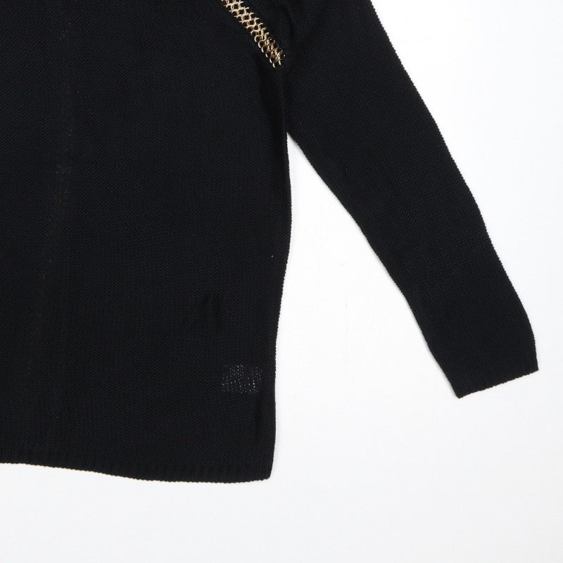 Stella Morgan Women’s Black UK 10 Gold Chain Raglan Knit Jumper