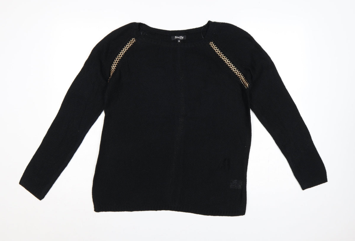 Stella Morgan Women’s Black UK 10 Gold Chain Raglan Knit Jumper