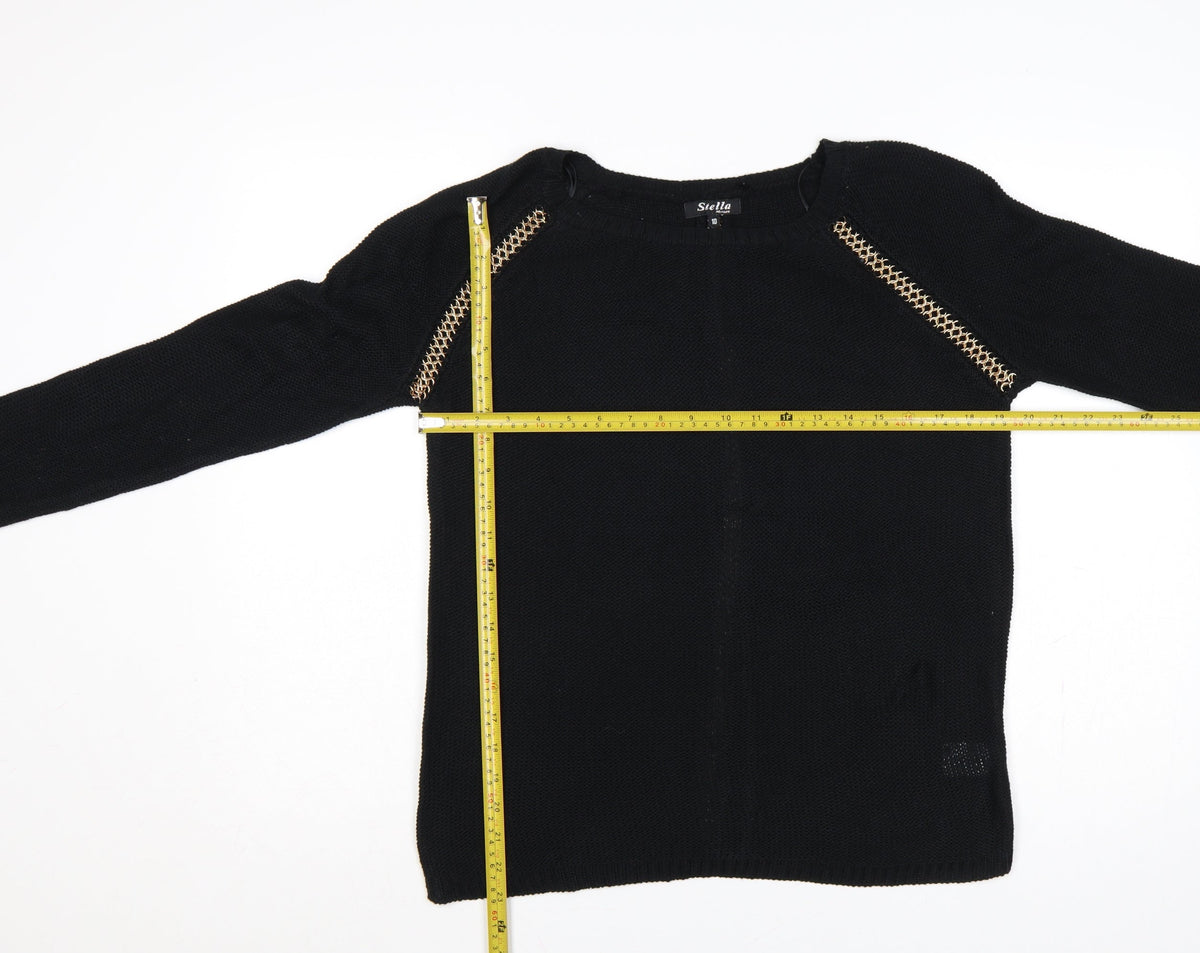 Stella Morgan Women’s Black UK 10 Gold Chain Raglan Knit Jumper