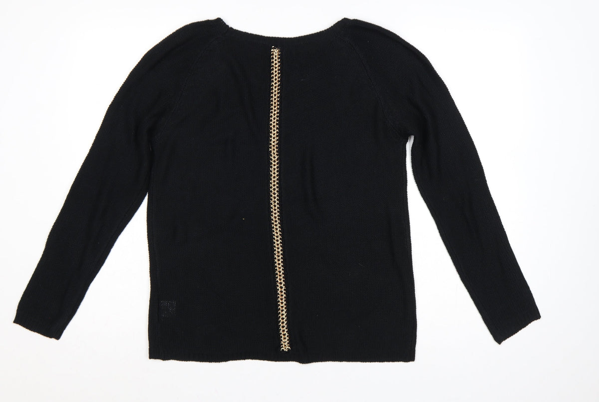 Stella Morgan Women’s Black UK 10 Gold Chain Raglan Knit Jumper