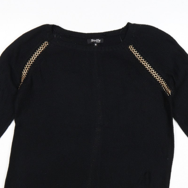Stella Morgan Women’s Black UK 10 Gold Chain Raglan Knit Jumper