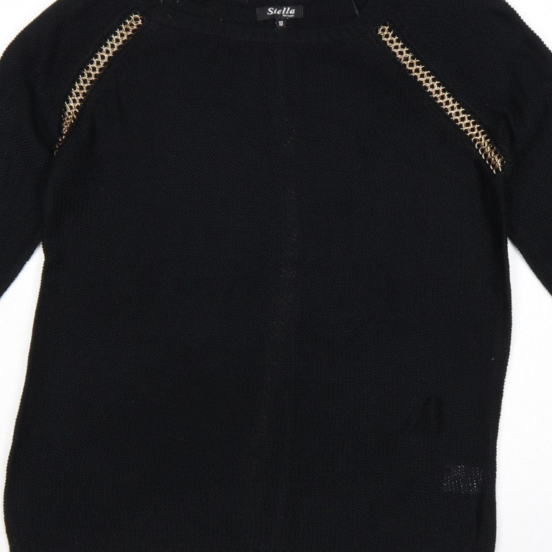 Stella Morgan Women’s Black UK 10 Gold Chain Raglan Knit Jumper