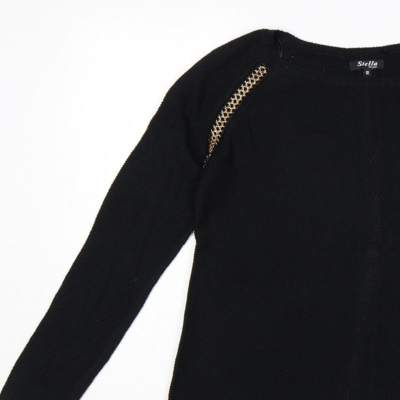 Stella Morgan Women’s Black UK 10 Gold Chain Raglan Knit Jumper
