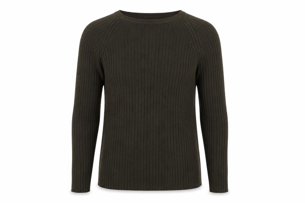 Zara Man Men Green Ribbed Crew Neck Slim Pullover Jumper M