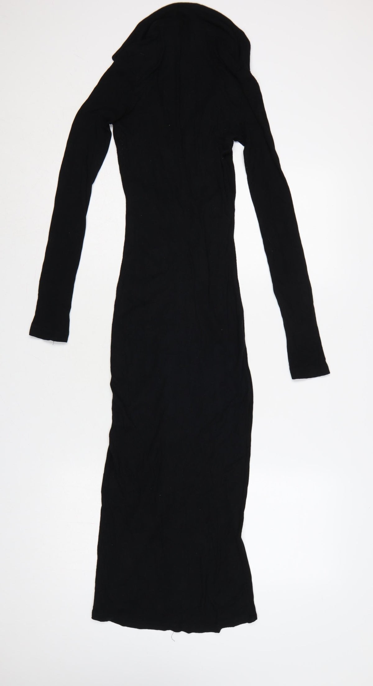 Stradivarius Women Black S Long Knit Collared Button Maxi Jumper Dress