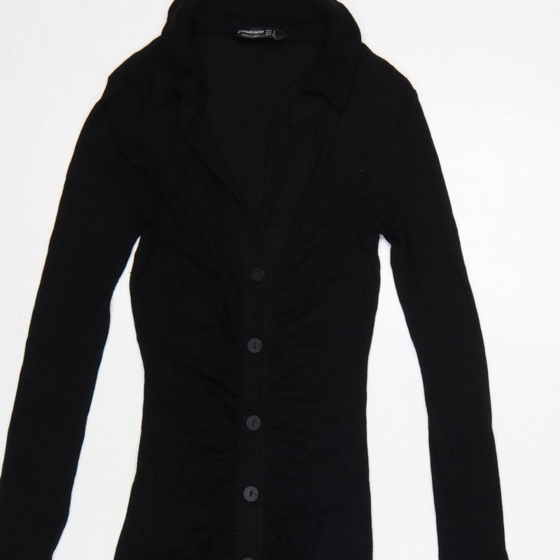Stradivarius Women Black S Long Knit Collared Button Maxi Jumper Dress