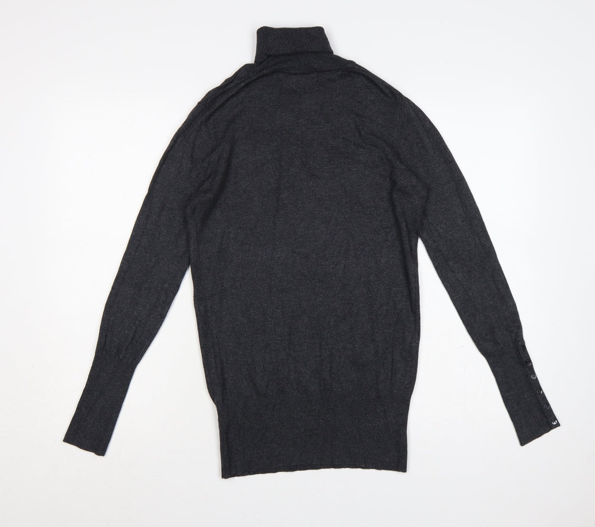 Zara Women Grey M Roll Neck Knit Pullover Button Cuffs